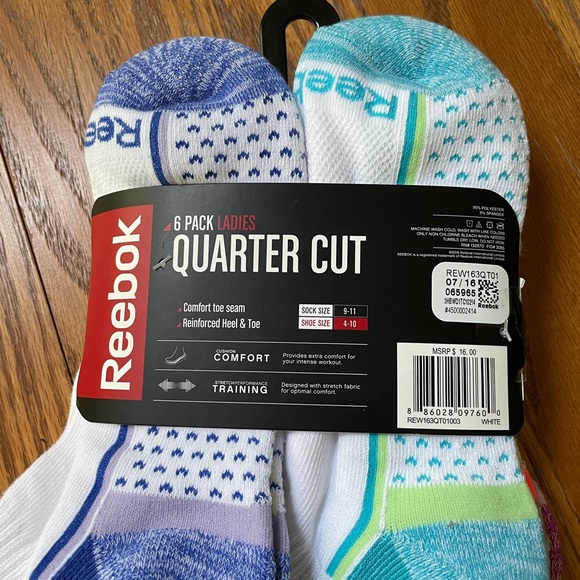 NWT Reebok Performance Training 6-pack Sz 9-11 Quarter Cut Socks - Picture 3 of 4